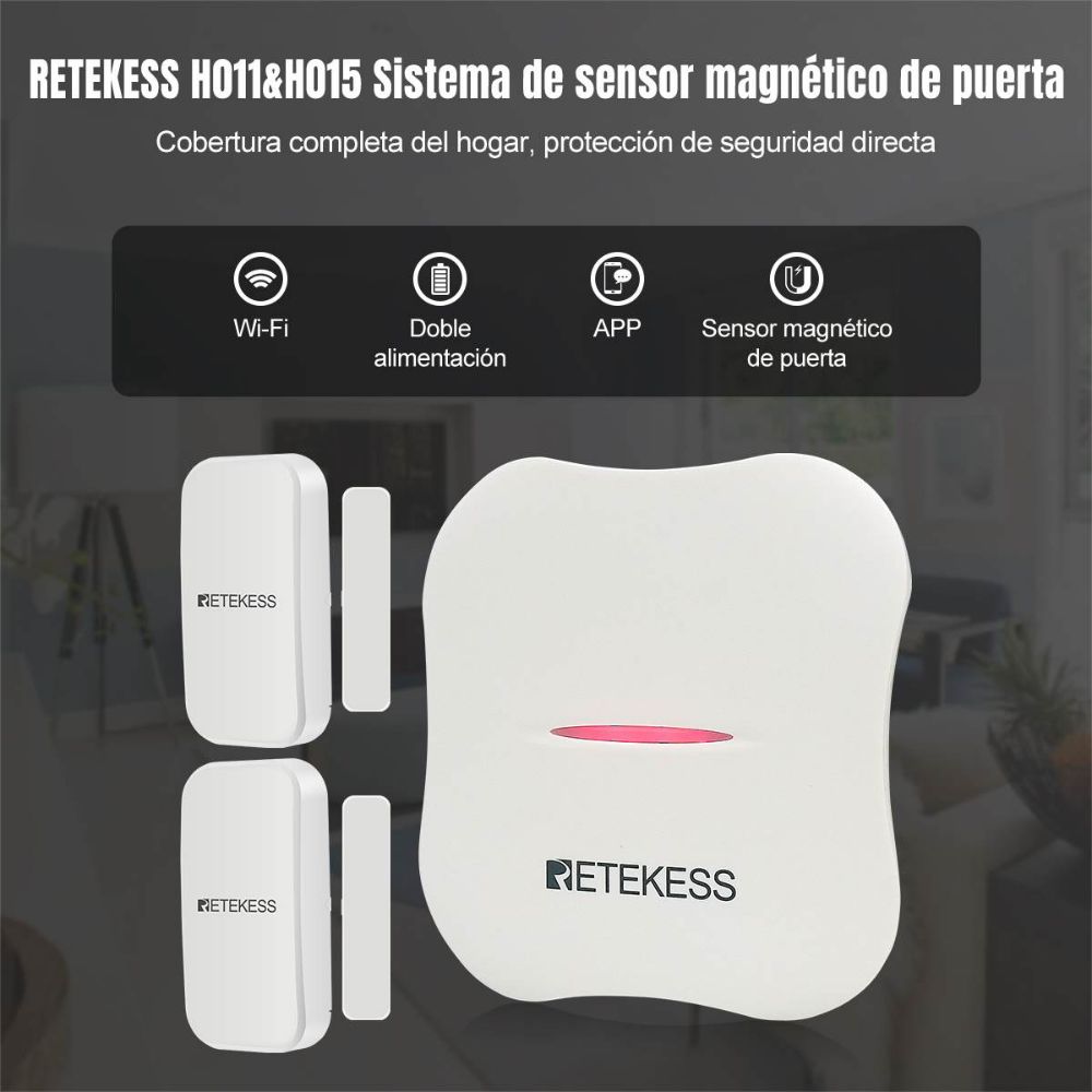 Retekess Sensor de Puerta Inteligente WiFi TH011 TH015 para Alarmas de Puertas y Ventanas de Seguridad para el Hogar 