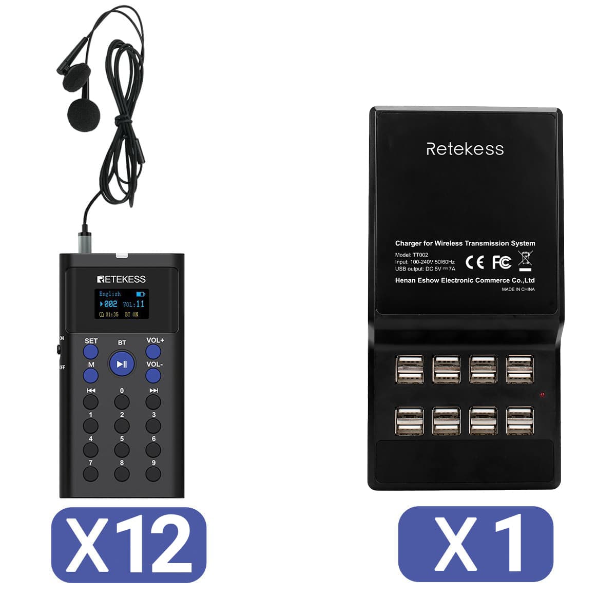 Retekess TT128 Bluetooth Sistema de Audio Inalambrico con Base de Carga de 16 Puertos para Museos, Exposiciones y Fábricas