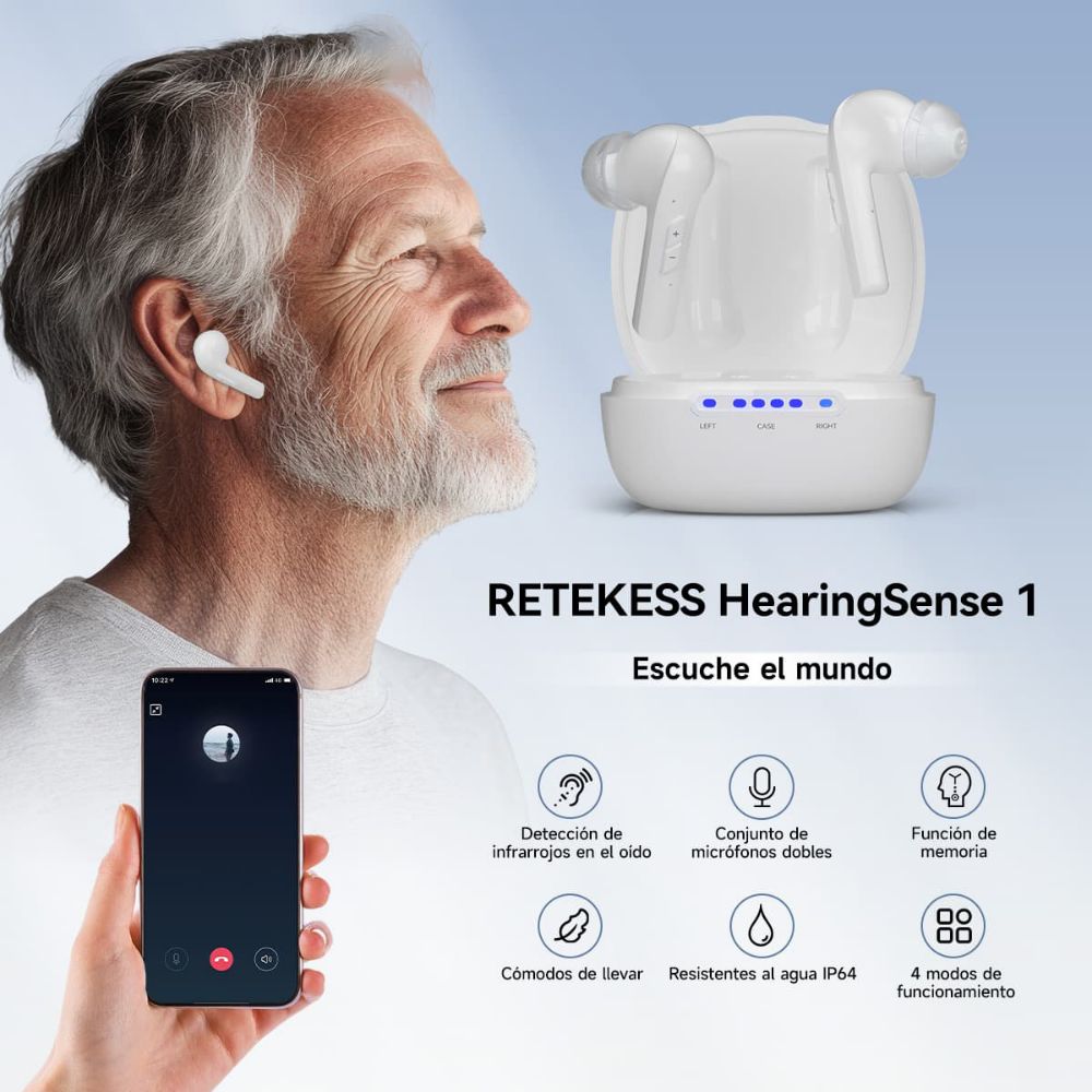 Retekess Audífono Bluetooth HearingSense 1, Audífono para Personas Mayores, Recargable y Adaptable